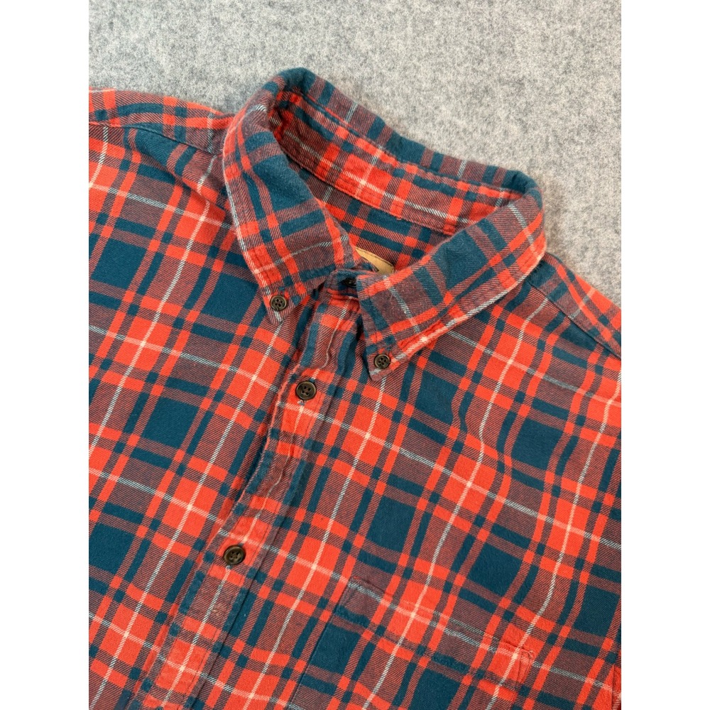 Mens Red Plaid Flannel Button Down‎ Shirt Long Sleeve Chest Pocket Size L